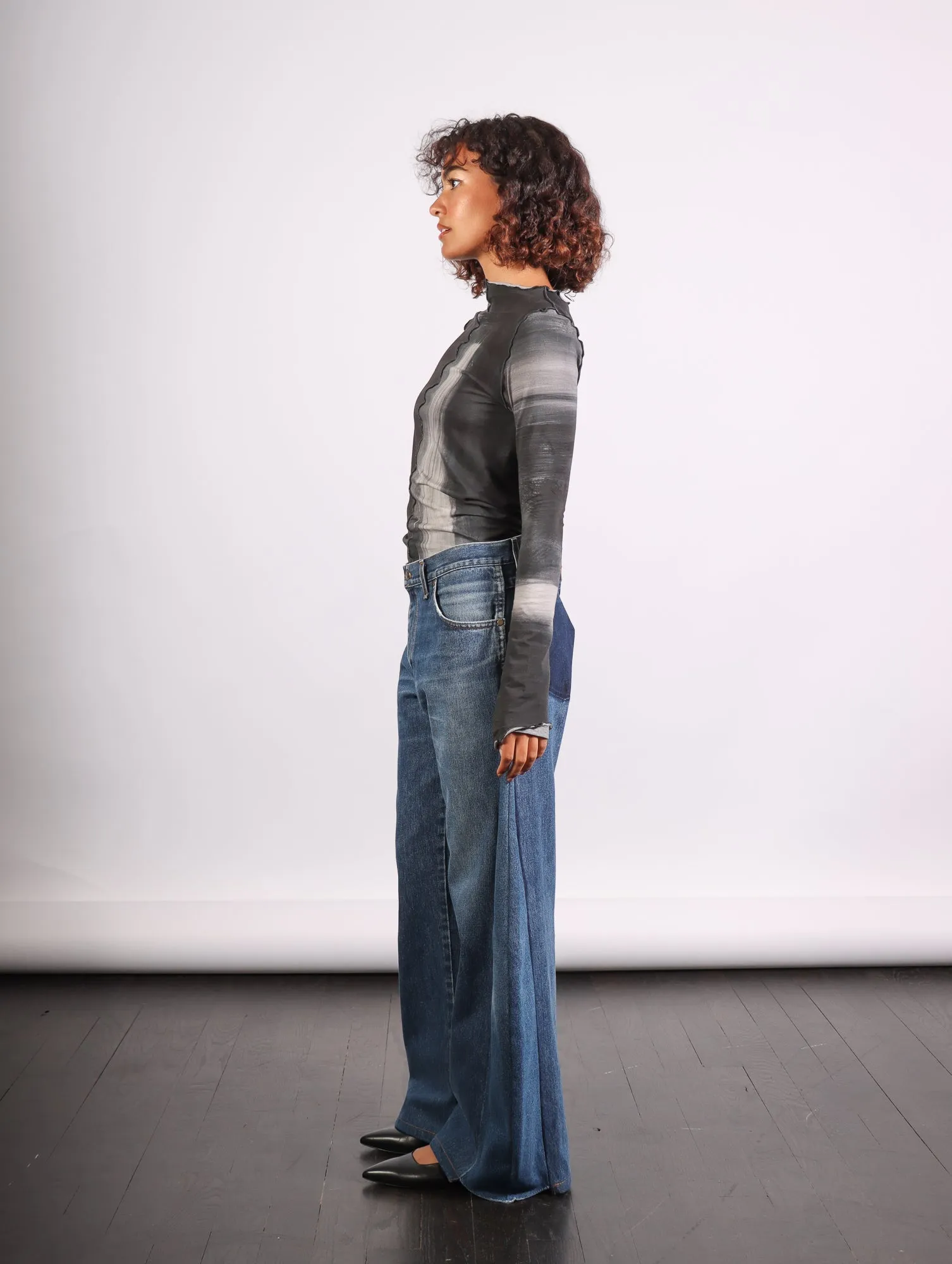 Upcycled Horseshoe Jeans in Blue by A.W.A.K.E. Mode