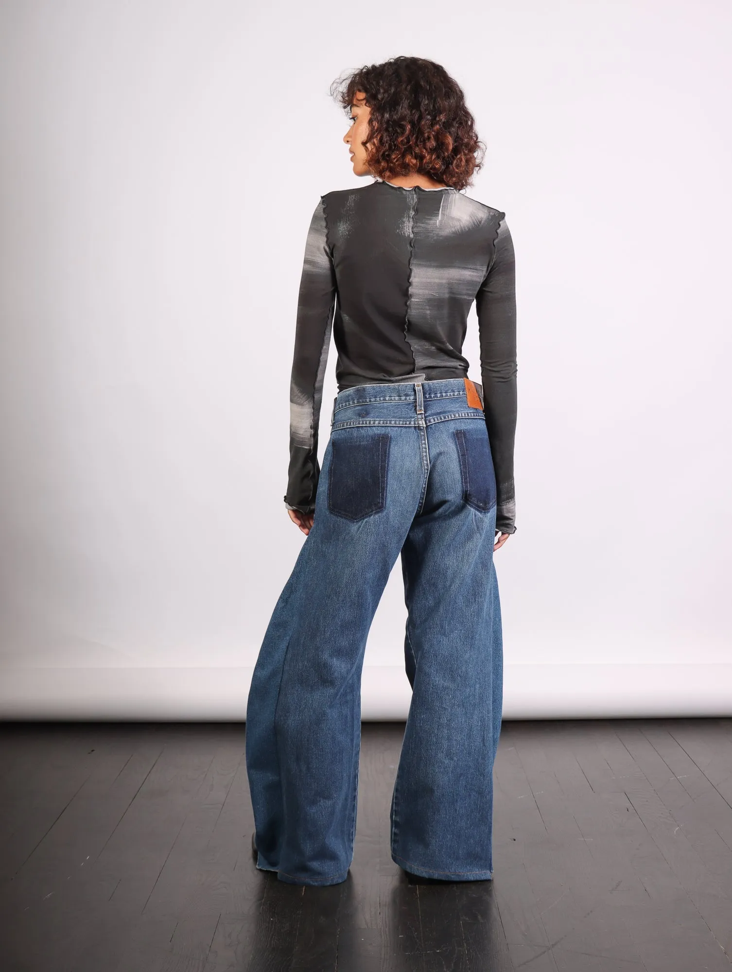 Upcycled Horseshoe Jeans in Blue by A.W.A.K.E. Mode
