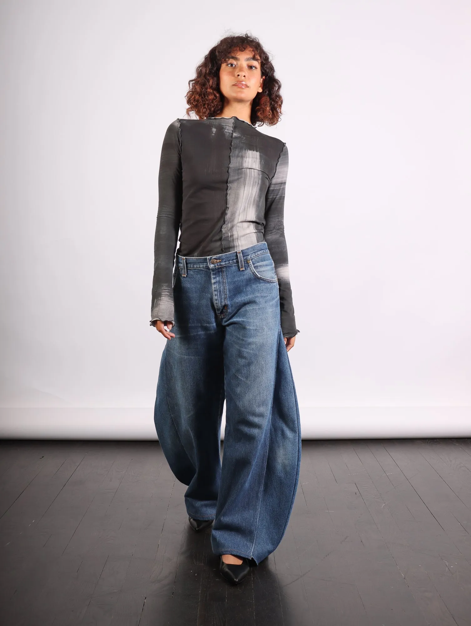 Upcycled Horseshoe Jeans in Blue by A.W.A.K.E. Mode