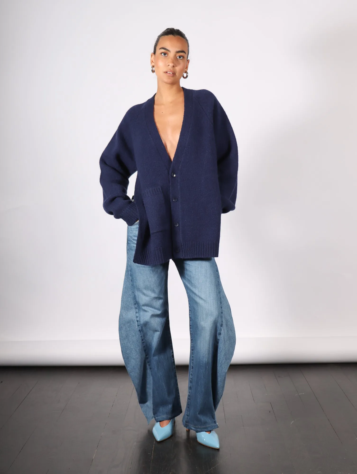 Upcycled Horseshoe Jeans in Blue by A.W.A.K.E. Mode