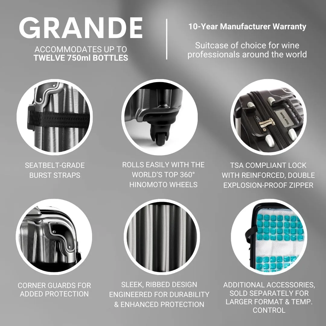VinGardeValise Grande Wine Suitcase  12-Bottle Travel Luggage, TSA-Approved, Durable Hard Shell, Shockproof Foam, Secure Bottle Protection for Enthusiasts & Collectors