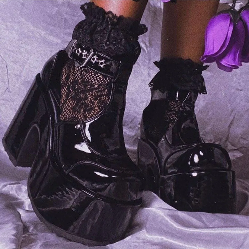 Wenkouban Big Size 35-43 Brand New Ladies High Platform Sandals Ankle Strap Thick High Heels Women's Sandals Gothic Cosplay Shoes Woman