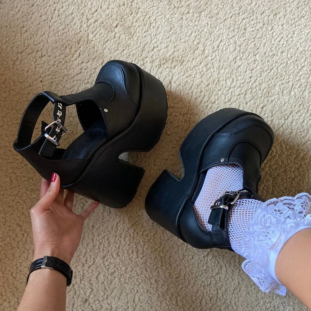 Wenkouban Big Size 35-43 Brand New Ladies High Platform Sandals Ankle Strap Thick High Heels Women's Sandals Gothic Cosplay Shoes Woman