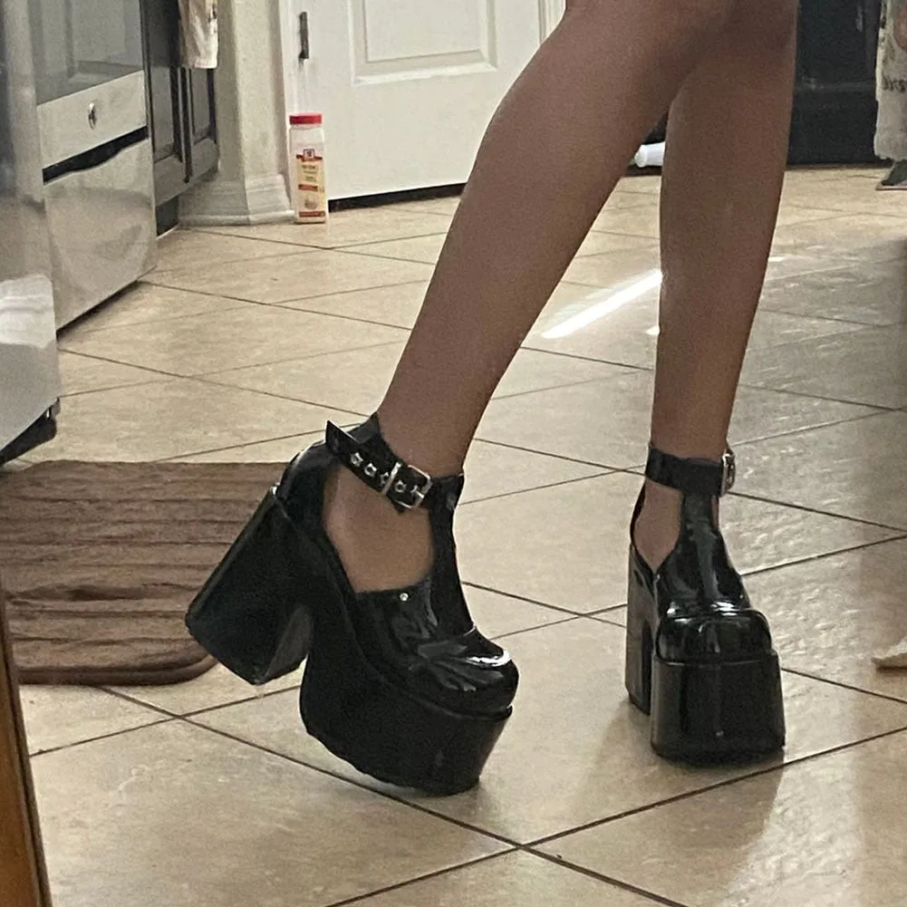 Wenkouban Big Size 35-43 Brand New Ladies High Platform Sandals Ankle Strap Thick High Heels Women's Sandals Gothic Cosplay Shoes Woman