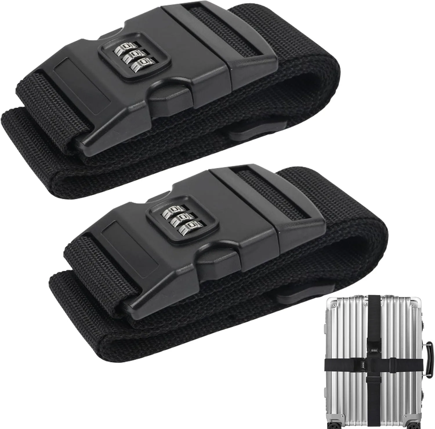 Wesoke 2Pcs Luggage Straps for Suitcases, Suitcases Belt with 3-Digit Combination Password Lock, Adjustable Travel Packing Belt Secure Lockable Suitcase Straps with Resettable Code Lock, Black