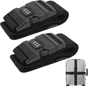 Wesoke 2Pcs Luggage Straps for Suitcases, Suitcases Belt with 3-Digit Combination Password Lock, Adjustable Travel Packing Belt Secure Lockable Suitcase Straps with Resettable Code Lock, Black