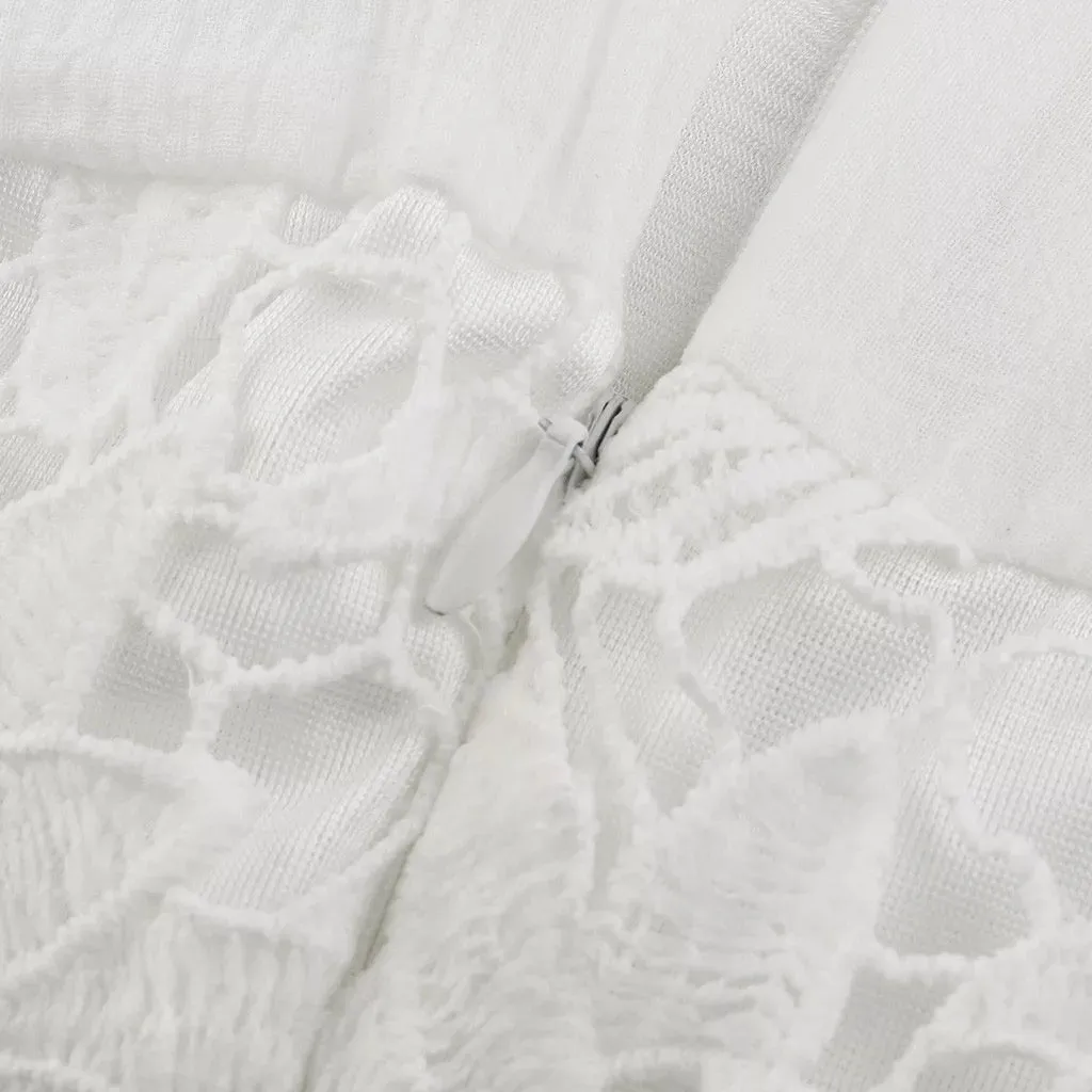 White Deep V-Neck Backless Dress