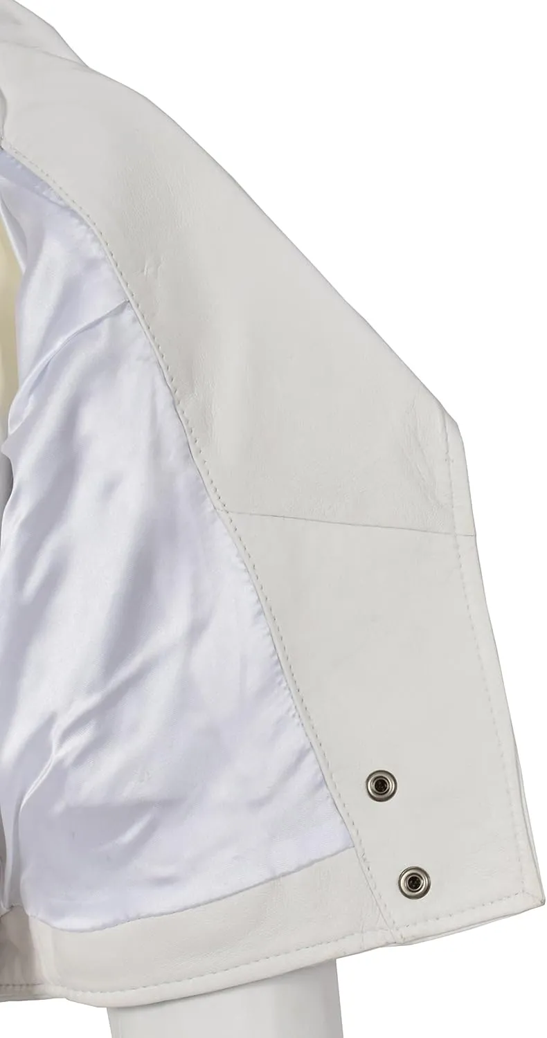 White Leather Womens Biker Jacket Short Cropped Fitted Bolero Bustier Coat Amanda