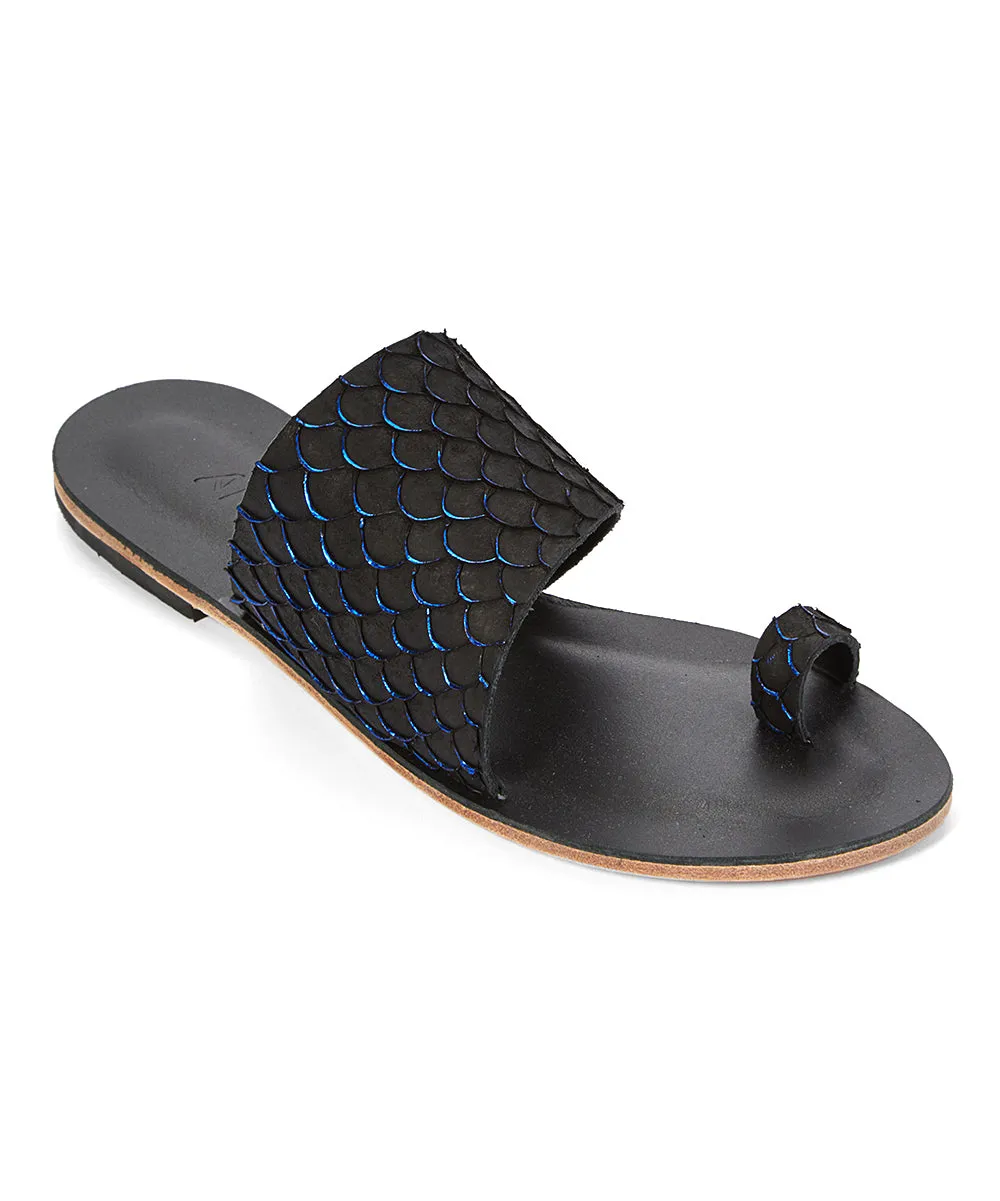 Wilshire Blvd - Classic Slide with Toe Loop And Real Fish Scale Leather | Blue