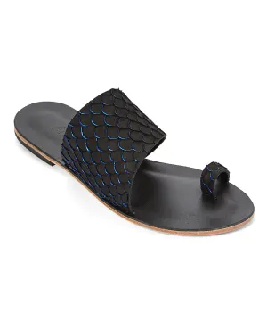 Wilshire Blvd - Classic Slide with Toe Loop And Real Fish Scale Leather | Blue