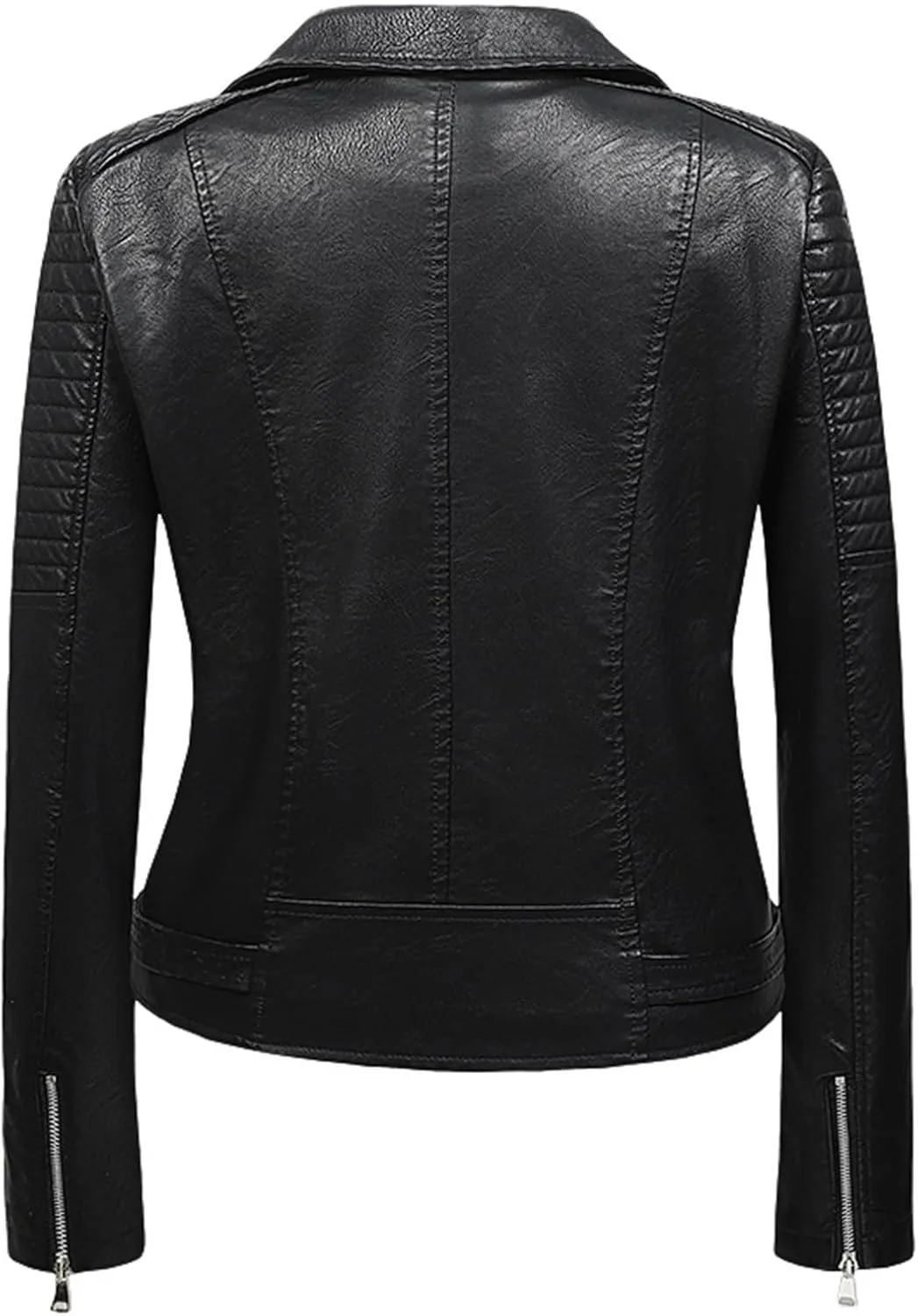 Women Faux Leather Jackets Belted Motorcycle Fashion Pu Moto Biker Short Coat Zip Up Long Sleeves Fitted Slim Outwear