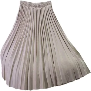 Women Suede Skirt Long Pleated Skirts Two Layer Vintage Midi Skirt