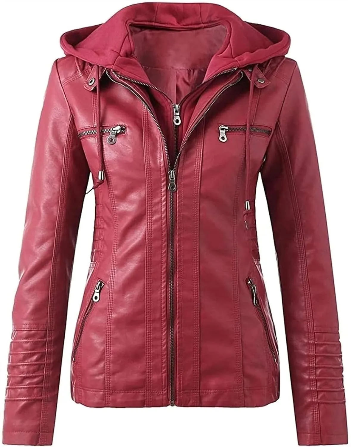 Women's Faux Leather Jacket, Zip Up Motorcycle Short PU Moto Biker Outwear Fitted Slim Coat