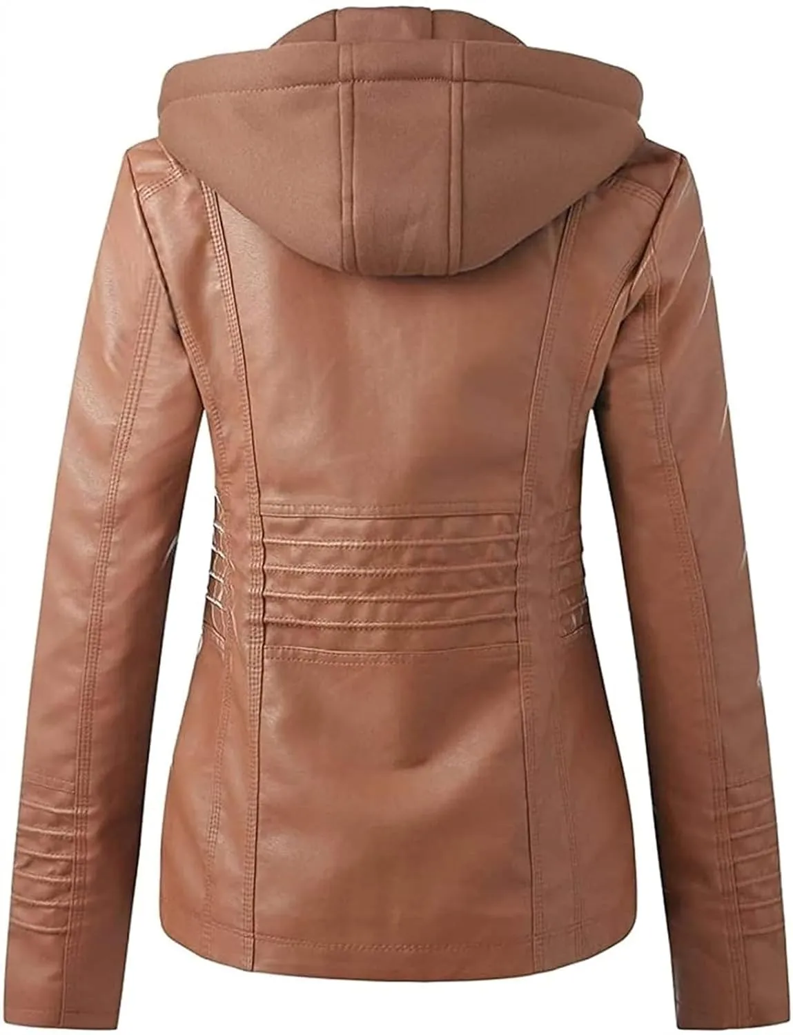 Women's Faux Leather Jacket, Zip Up Motorcycle Short PU Moto Biker Outwear Fitted Slim Coat