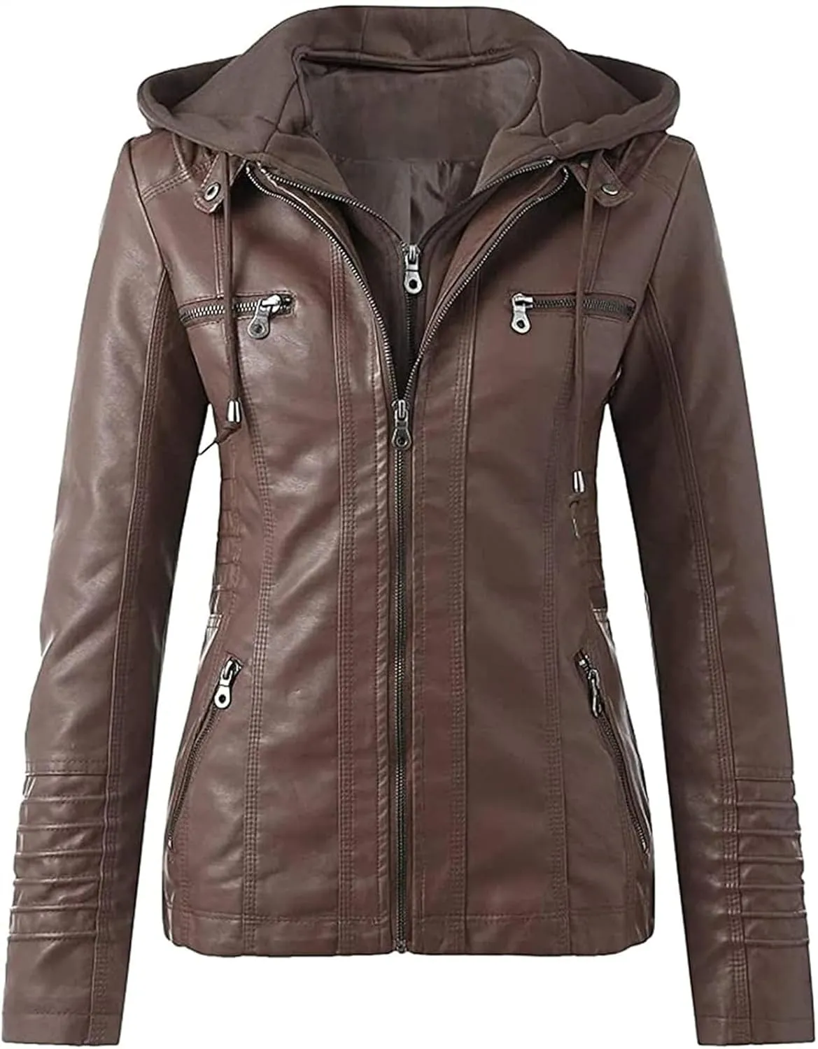 Women's Faux Leather Jacket, Zip Up Motorcycle Short PU Moto Biker Outwear Fitted Slim Coat