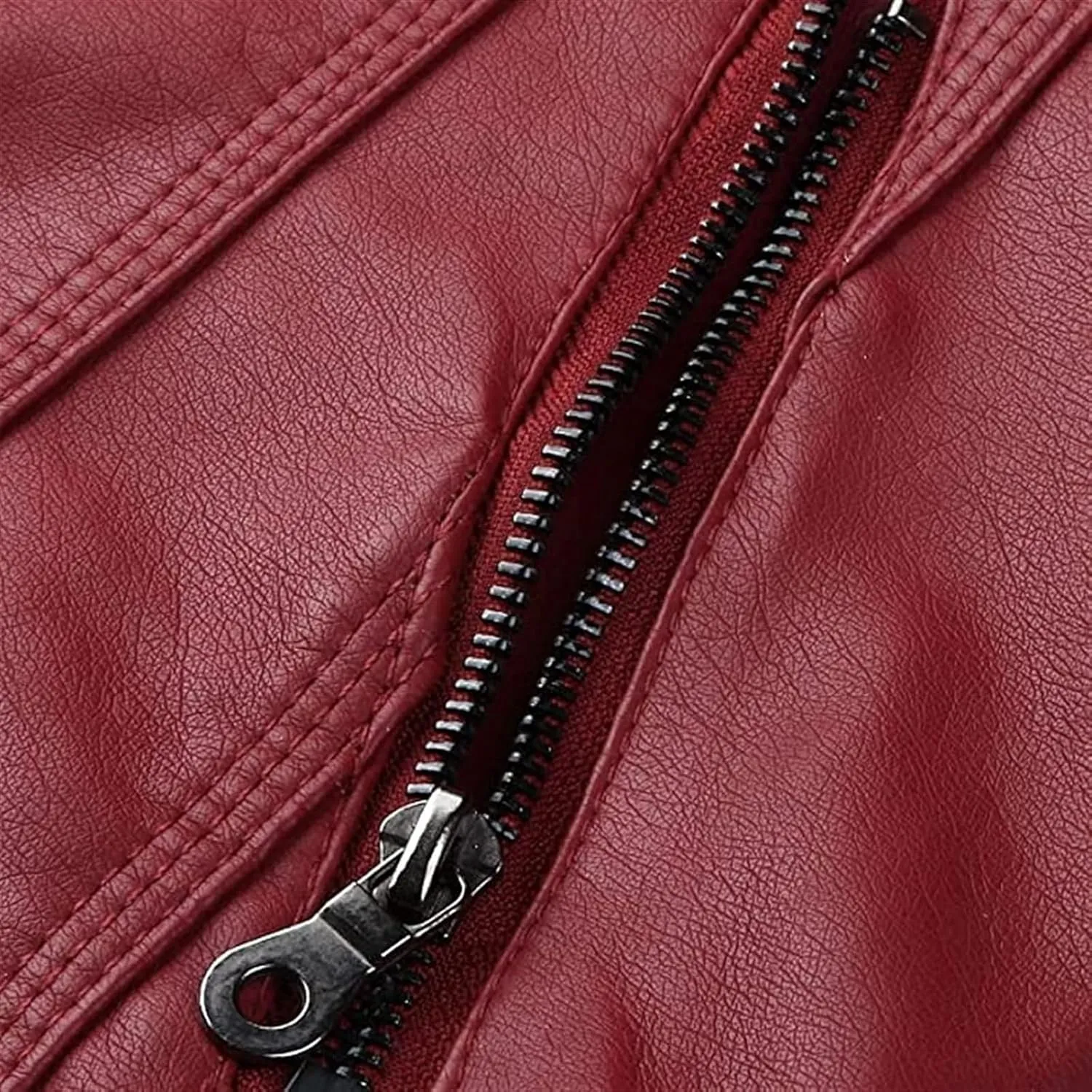 Women's Faux Leather Jacket, Zip Up Motorcycle Short PU Moto Biker Outwear Fitted Slim Coat