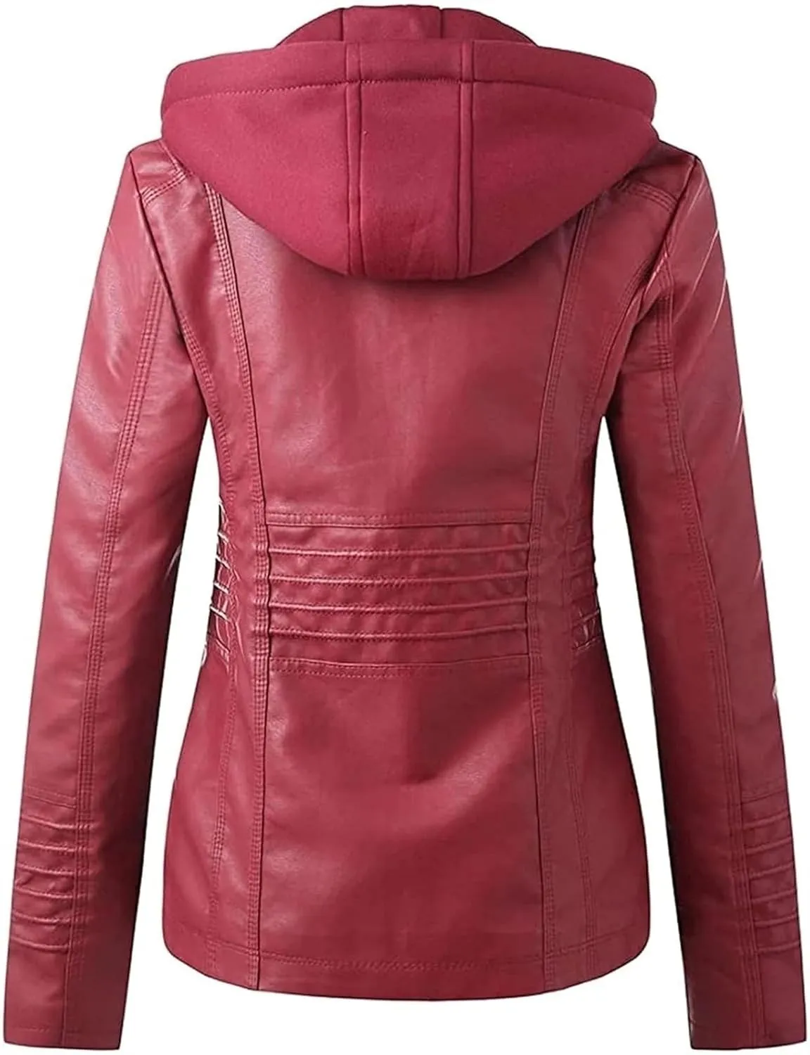 Women's Faux Leather Jacket, Zip Up Motorcycle Short PU Moto Biker Outwear Fitted Slim Coat