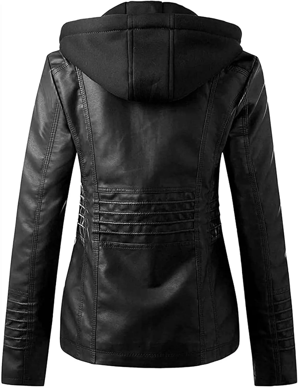 Women's Faux Leather Jacket, Zip Up Motorcycle Short PU Moto Biker Outwear Fitted Slim Coat