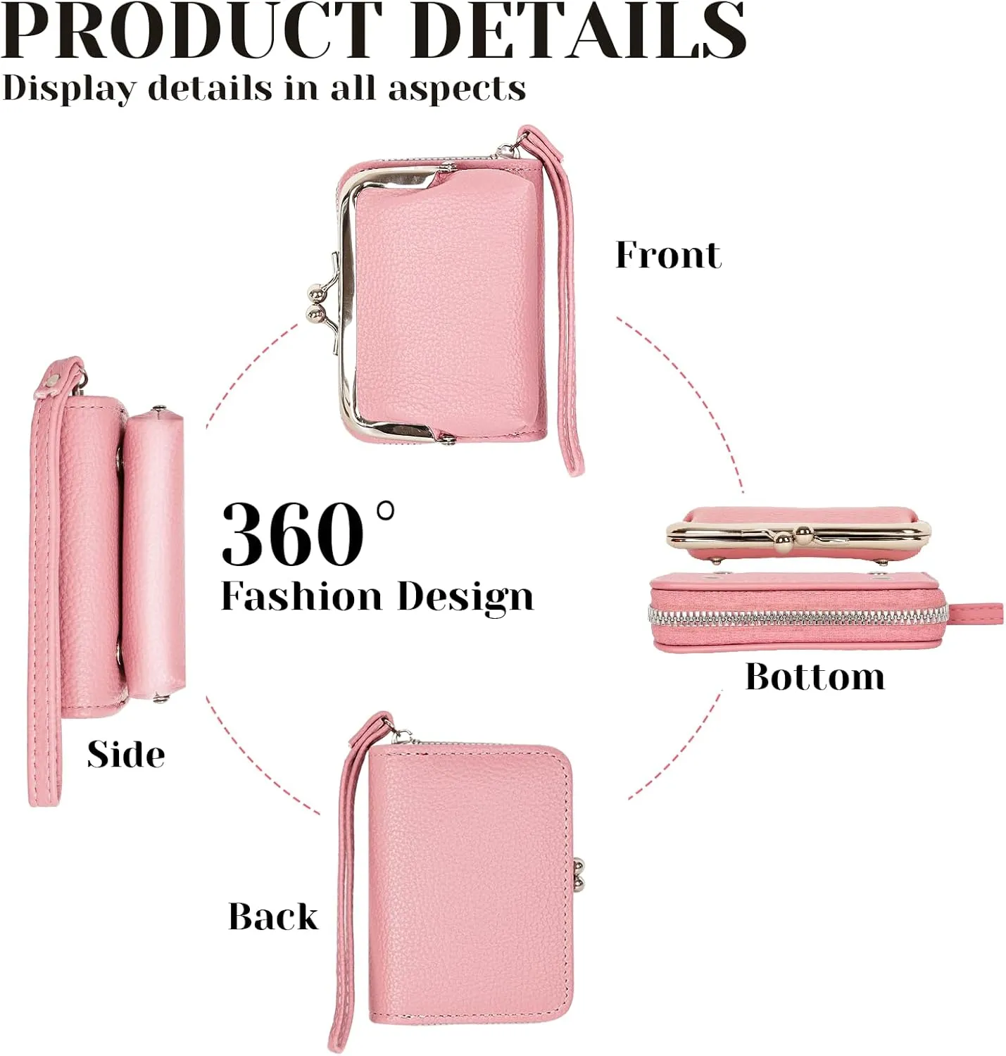Women's RFID Blocking Wristlet Wallet with Coin Purse - 9 Card Zipper Organizer, PU Leather RFID Wallets for Women with Kiss Lock & Secure Wrist Strap(Pink)