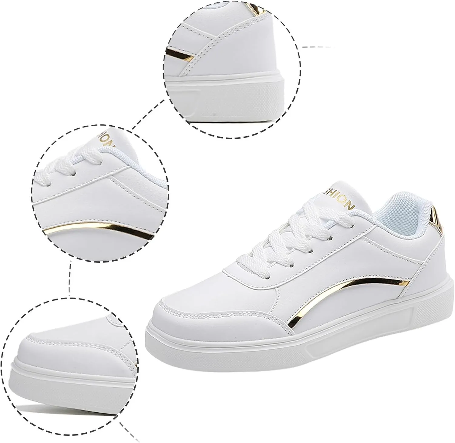 Women's Slip on Walking Shoes Dressy PU Leather Non Slip Arch Support Running Shoes Breathable Mesh Sports Workout Tennis Shoes Lightweight Sneakers Indoor Outdoor