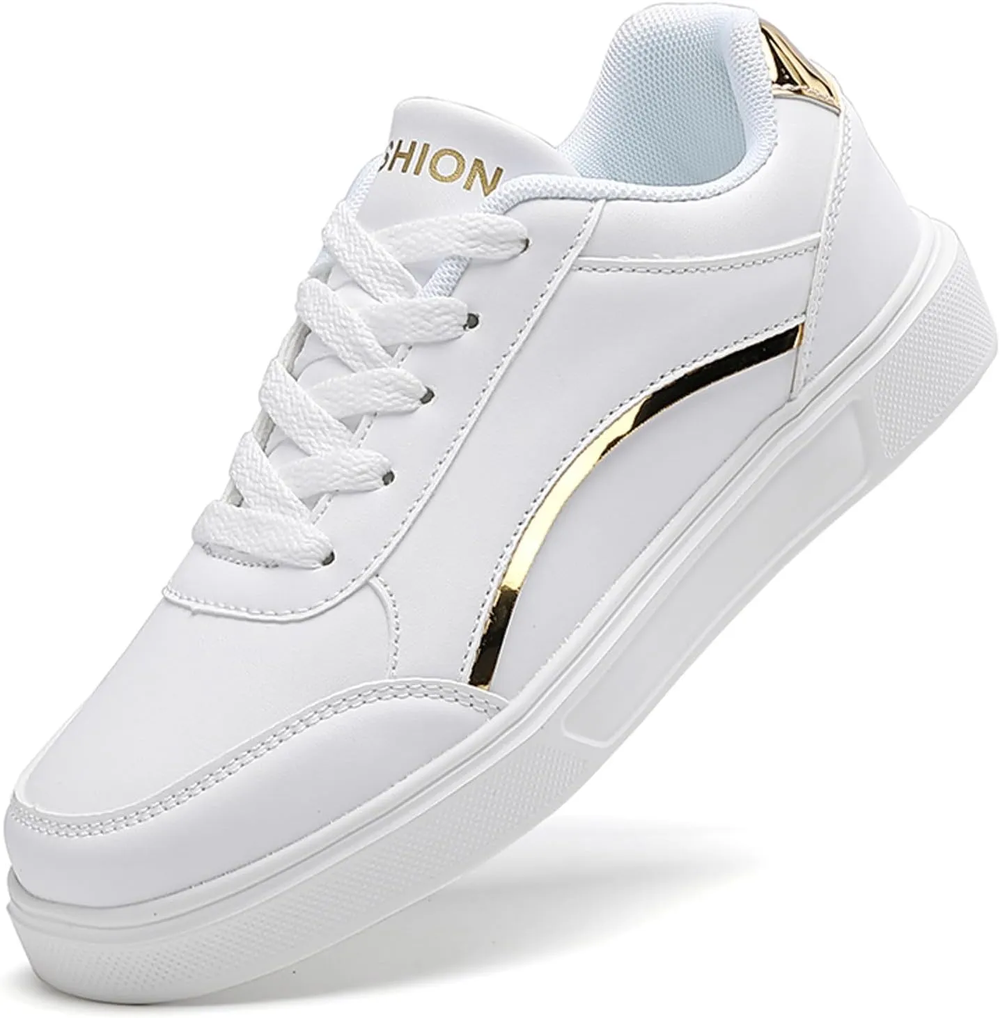 Women's Slip on Walking Shoes Dressy PU Leather Non Slip Arch Support Running Shoes Breathable Mesh Sports Workout Tennis Shoes Lightweight Sneakers Indoor Outdoor