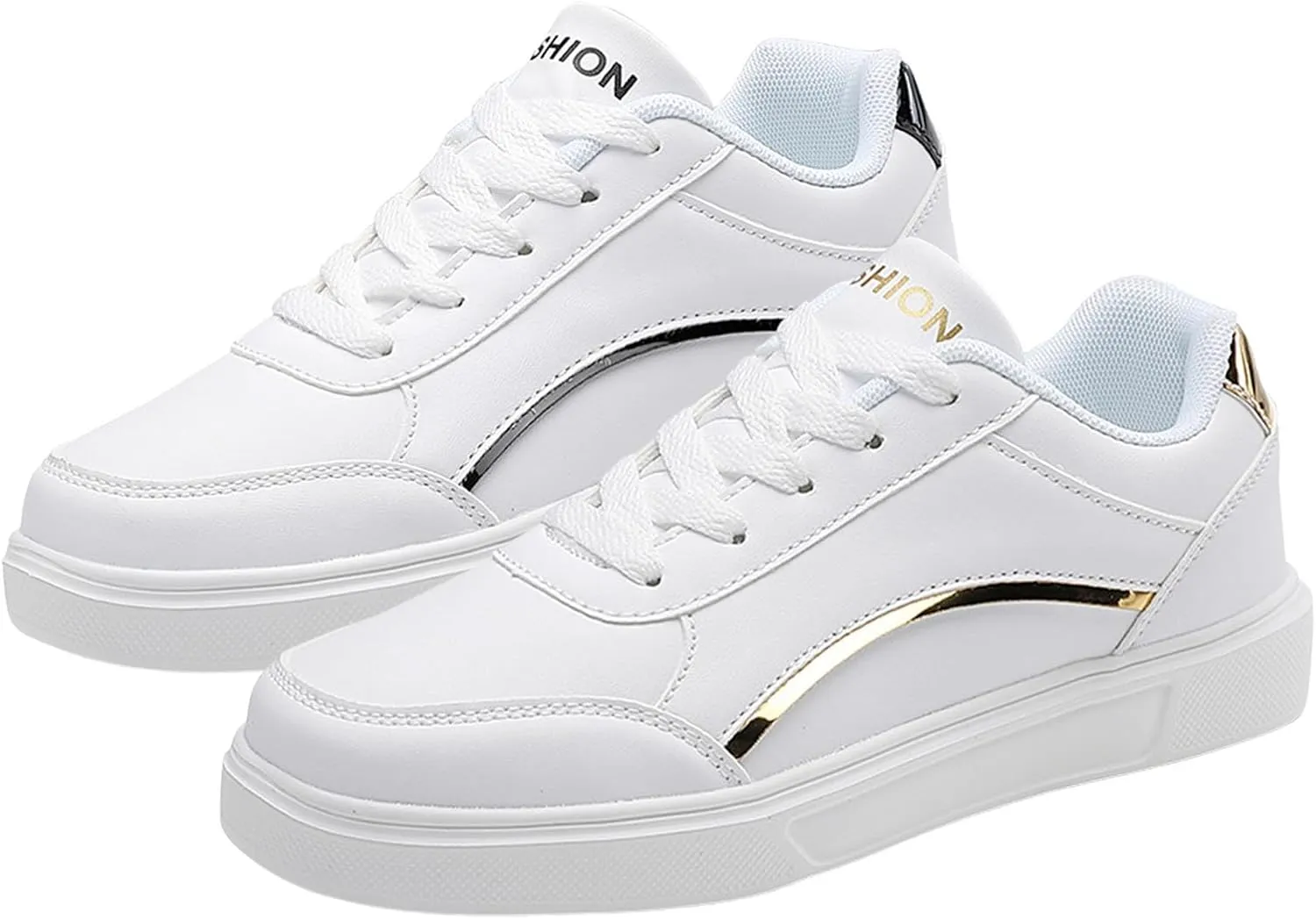 Women's Slip on Walking Shoes Dressy PU Leather Non Slip Arch Support Running Shoes Breathable Mesh Sports Workout Tennis Shoes Lightweight Sneakers Indoor Outdoor