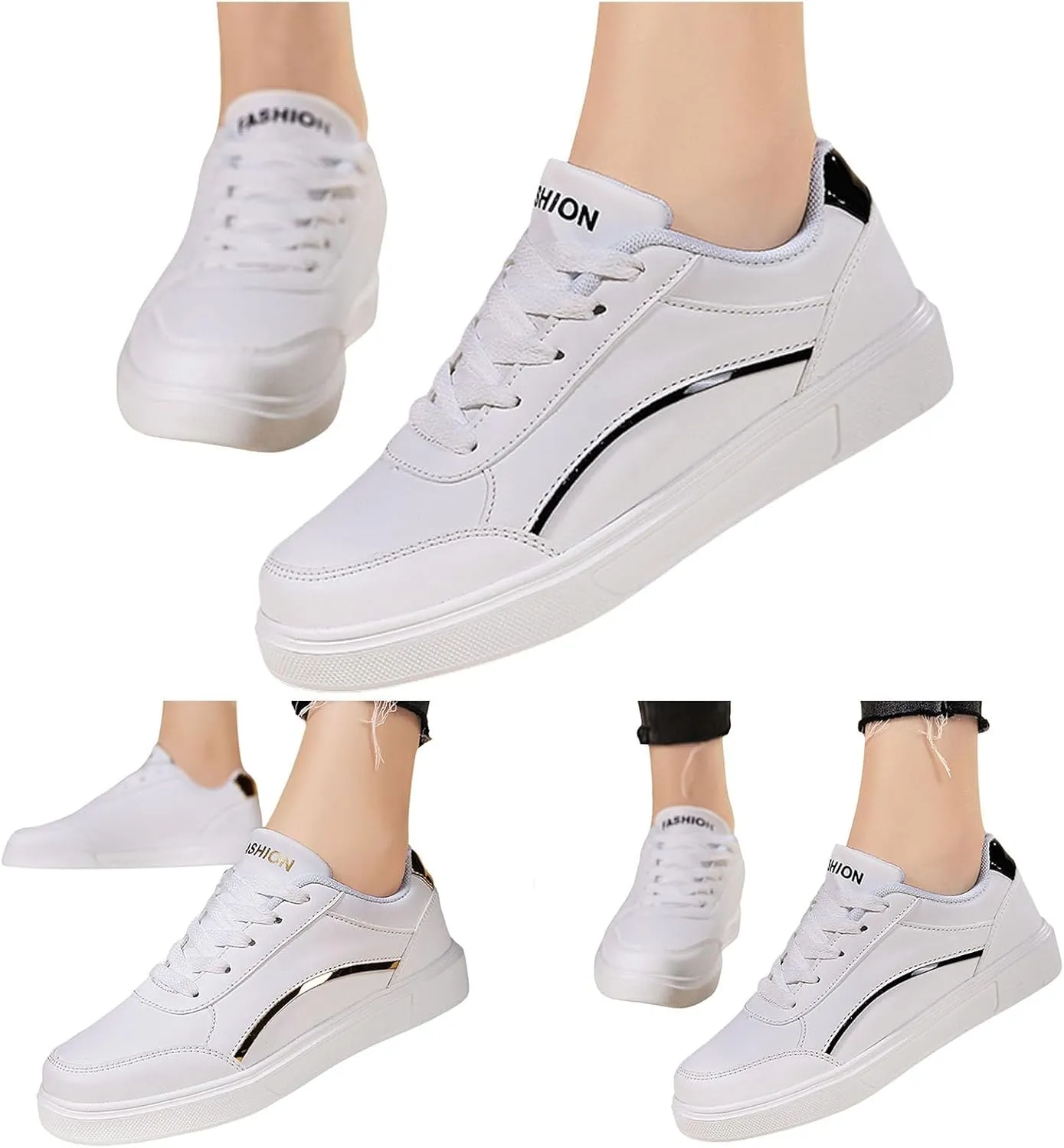 Women's Slip on Walking Shoes Dressy PU Leather Non Slip Arch Support Running Shoes Breathable Mesh Sports Workout Tennis Shoes Lightweight Sneakers Indoor Outdoor