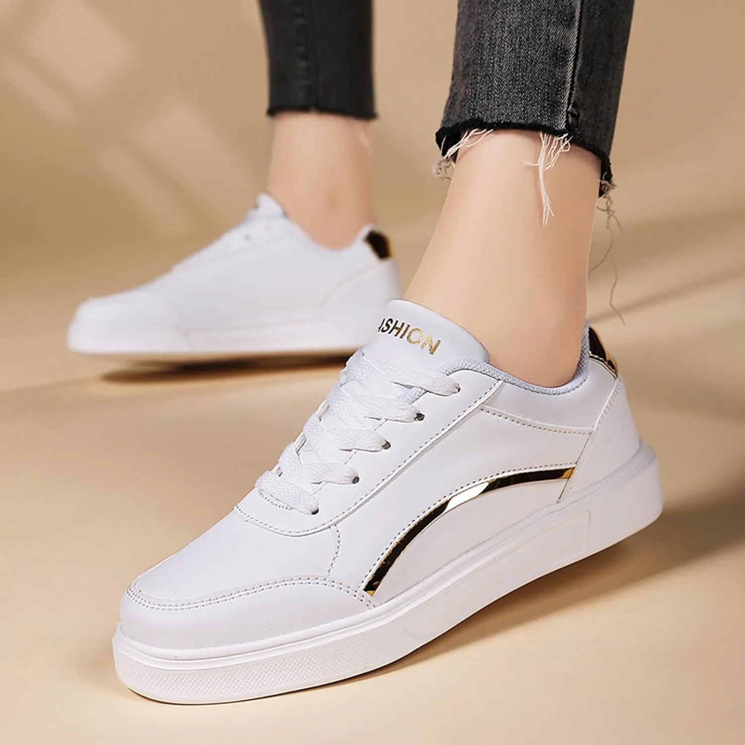 Women's Slip on Walking Shoes Dressy PU Leather Non Slip Arch Support Running Shoes Breathable Mesh Sports Workout Tennis Shoes Lightweight Sneakers Indoor Outdoor