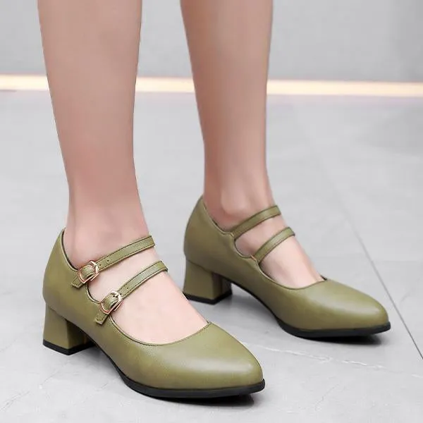 Women's Stylish Simple Double-Layer Buckle Pumps 98642523S