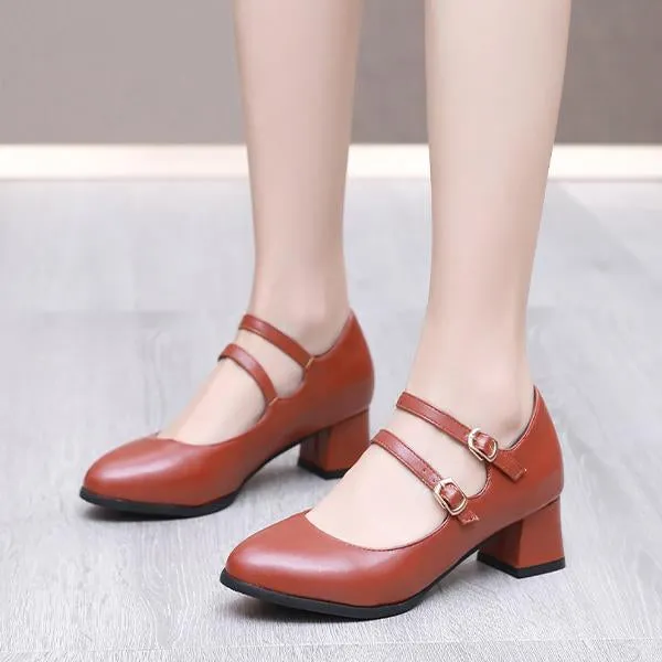 Women's Stylish Simple Double-Layer Buckle Pumps 98642523S