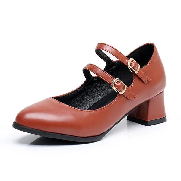 Women's Stylish Simple Double-Layer Buckle Pumps 98642523S