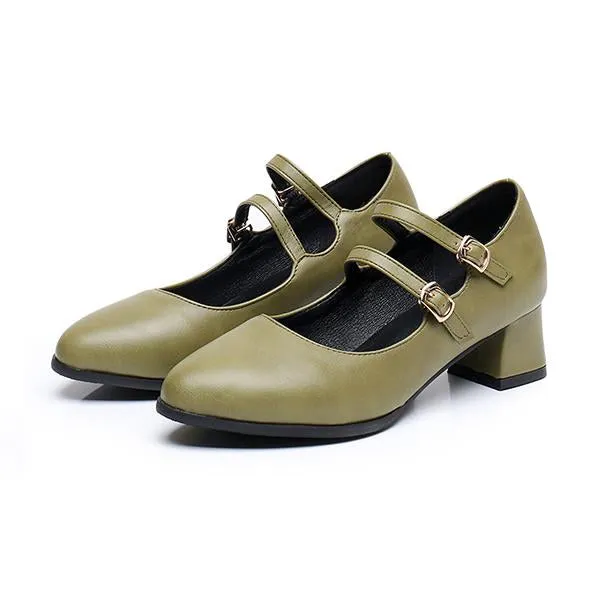 Women's Stylish Simple Double-Layer Buckle Pumps 98642523S