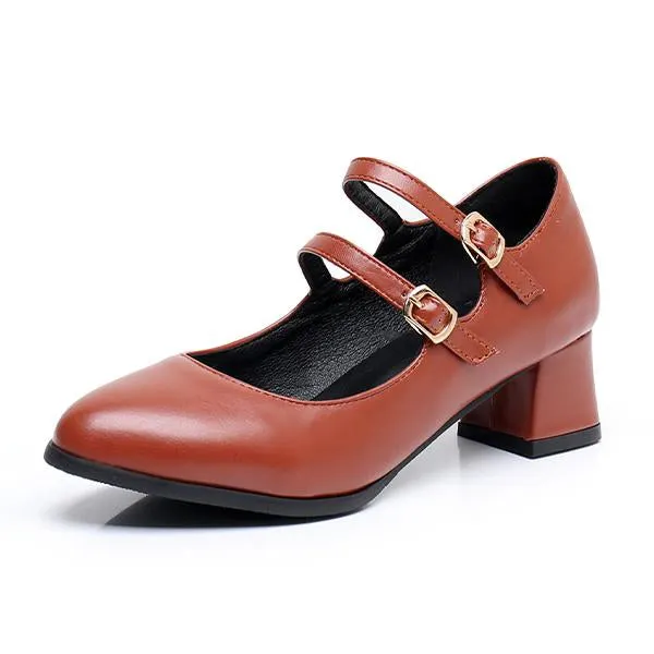 Women's Stylish Simple Double-Layer Buckle Pumps 98642523S