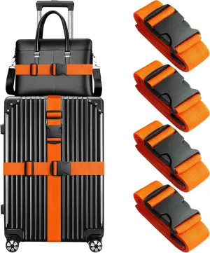 WVM 4 Pack Luggage Straps 79" Long Belts Keep Suitcase Secure, Easy to Identify Travel Belt Connector Holds Suitcase Together, Extends Life of Bag, Orange