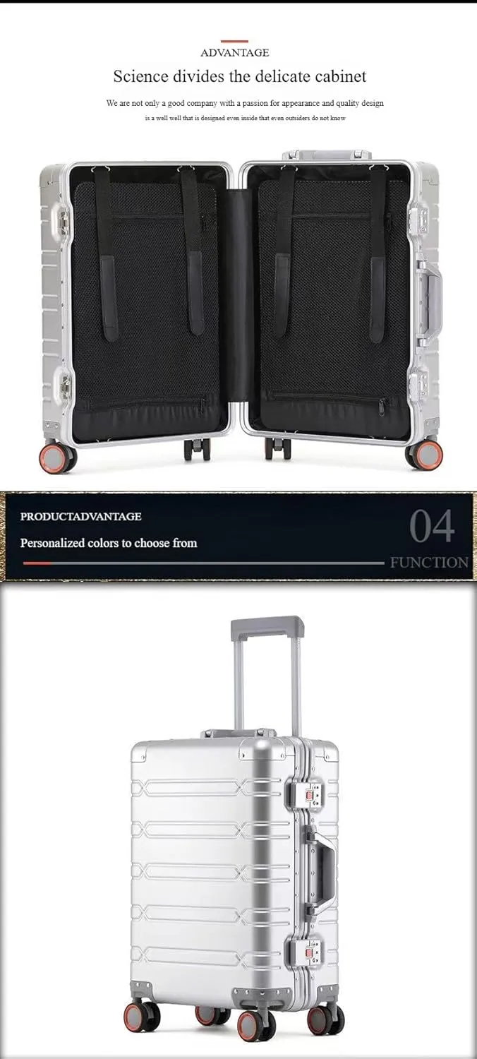 YARVIONAAll Aluminum Alloy Hardshell Spinner Luggage Zipperless Secure Lock,TSA Approved Carry On Suitcase,Lightweight DurablemTravel Luggage with 360 Spinner Wheels (Black, Carry-On-24-Inch)