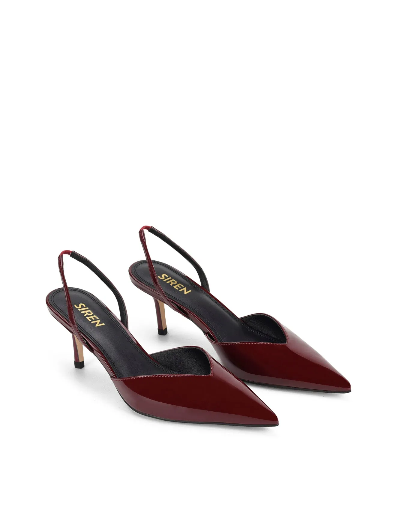 Yoco Slingback Kitten Heels - Wine Patent Leather